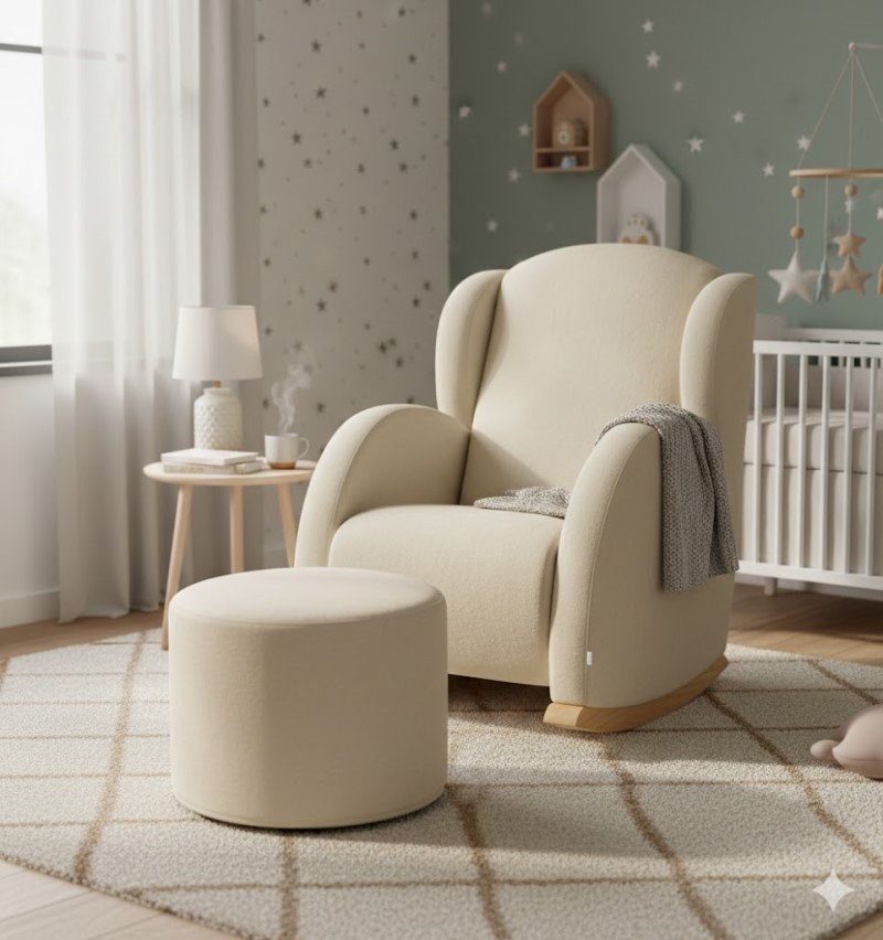 Béžové hpjdacie kreslo Micuna Flor spolu s multifunkčním pufom (podnožkou)